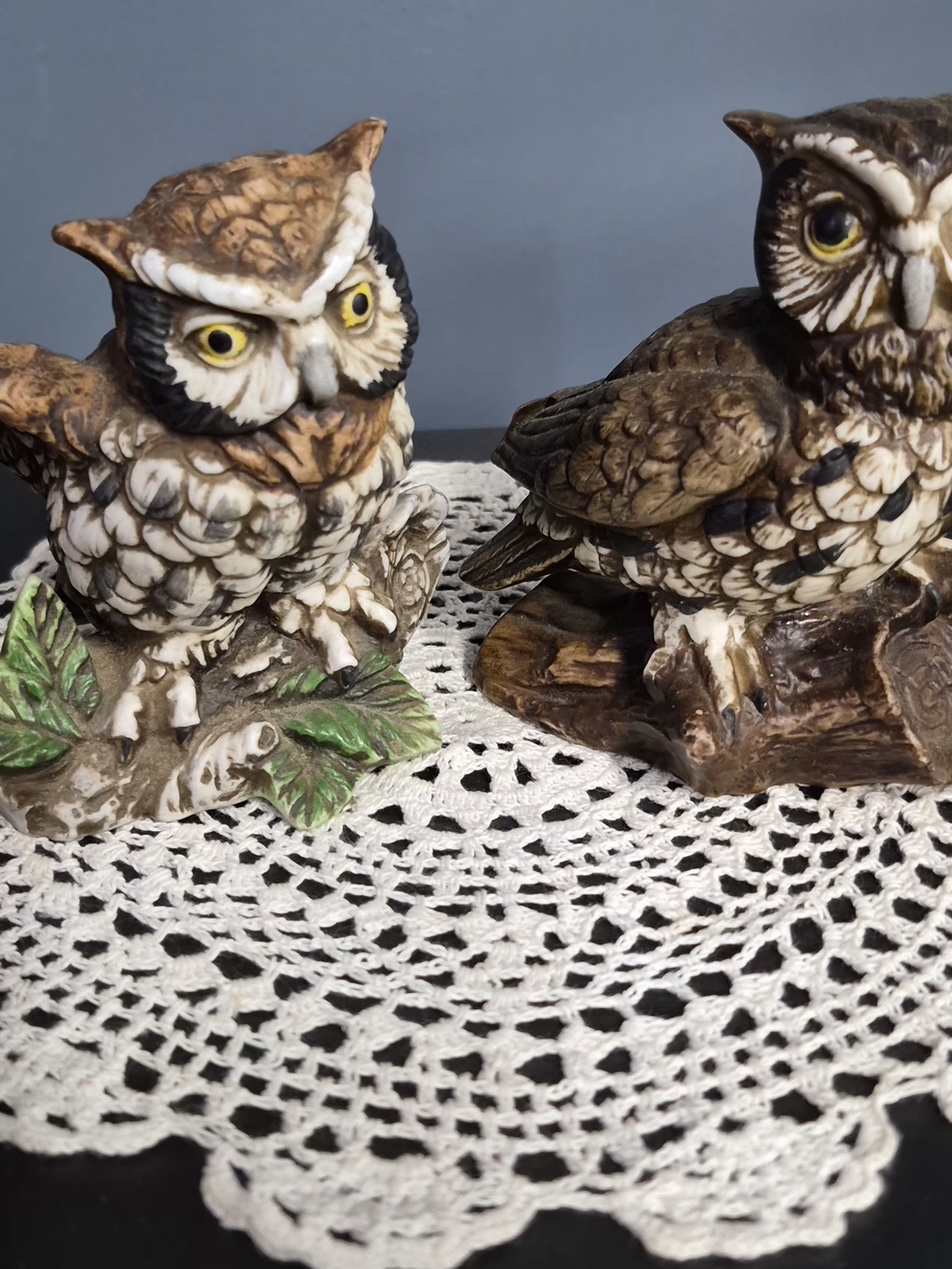 Vintage HOMCO Ceramic Owl Figurine Pair in Brown and Cream